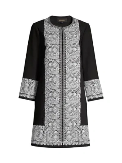 Kobi Halperin Marta Embroidered Open-front Coat In Black/ivory