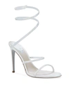 René Caovilla Shimmery Crystal Satin Snake Sandals In Ivory