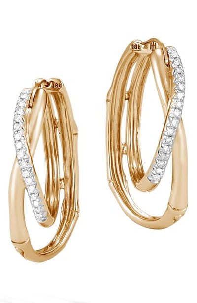 John Hardy Bamboo 18k Gold & Diamond Medium Hoop Earrings In White/gold