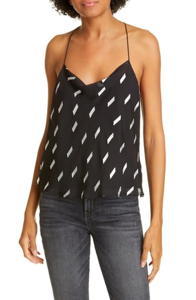 Alice And Olivia Harmon Racerback Silk Blend Tank Top In Ribbon Tape Black/ Soft White