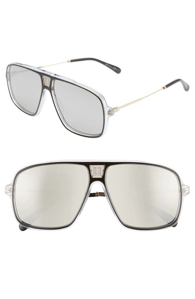 Givenchy Oversized Pilot Sunglasses In Black/ Silver Mirror