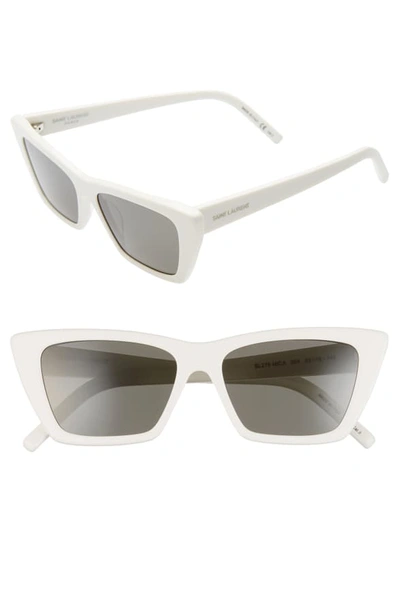 Saint Laurent 53mm Cat Eye Sunglasses In Shiny Ivory/ Grey Solid