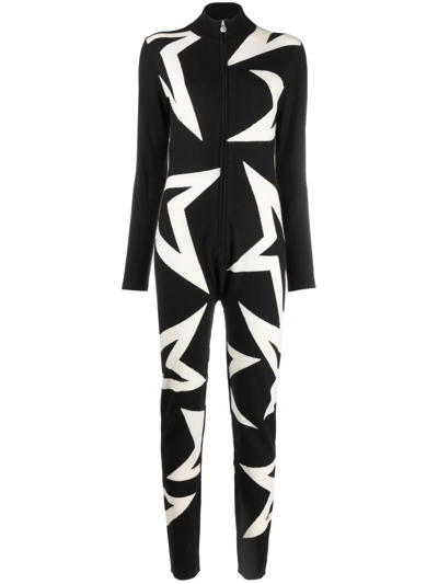 Perfect Moment Star-logo Intarsia Merino Base-layer Jumpsuit In Black