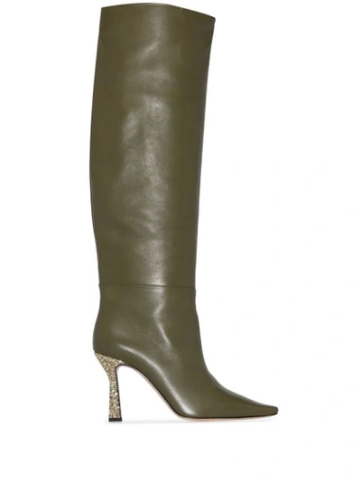 Wandler 95mm Lina Leather & Glitter Slouchy Boot In Green