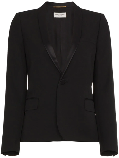 Saint Laurent Satin Lapel Single-breasted Blazer In Black