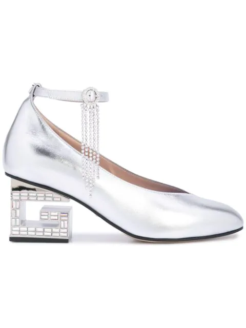 gucci metallic mid heel pump