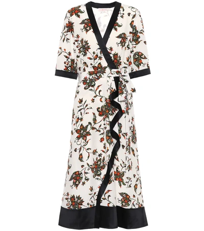 Tory Burch Floral-print Silk-satin Midi Wrap Dress In Ivory