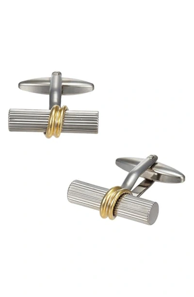 Link Up Ribbed Tube With Gold Band Cufflinks In Silver