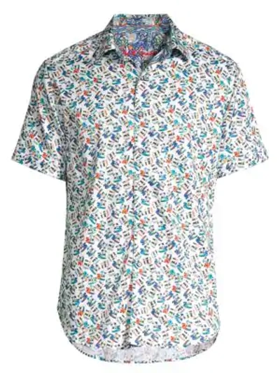 Robert Graham Camera Print Short-sleeve Classic Fit Button-down Shirt In White