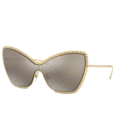 Dolce & Gabbana Damask Print Cat-eye Shield Sunglasses In Grey-black