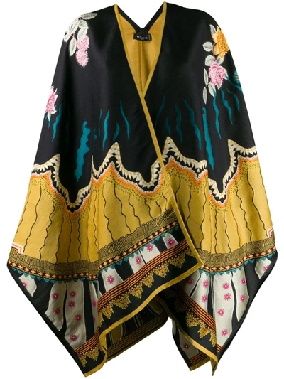 Etro Jacquard Wool Blend Open Front Poncho In Multicolor