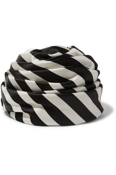 Maison Michel Striped Twill Turban In Black