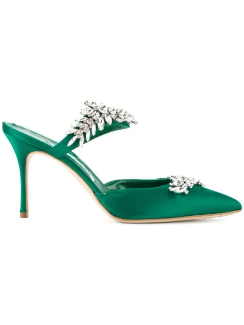 manolo blahnik green mules