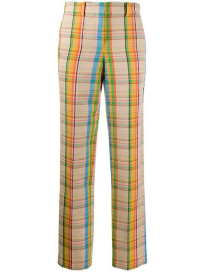 Loewe Checked High-waist Trousers In Orange,yellow,light Blue