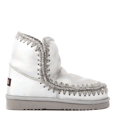 Mou Eskimo 18 Metallic Ice Leather Ankle Boot In White