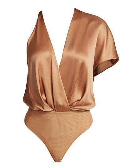 Cushnie Plunging Single Sleeve Bodysuit In Brown