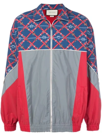 Gucci Multicolor Men's Graphic Print Sports Jacket In Blue