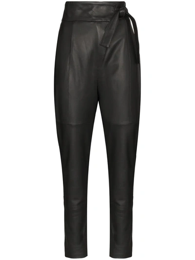 Skiim Kelly Waist Tie Leather Trousers In Black