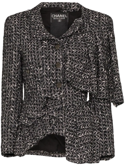 Tiger In The Rain Reworked Vintage Chanel Asymmetric Tweed Jacket In Black