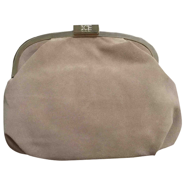 beige suede clutch