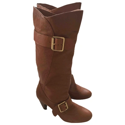 Pre-owned Bcbg Max Azria Leather Boots In Camel