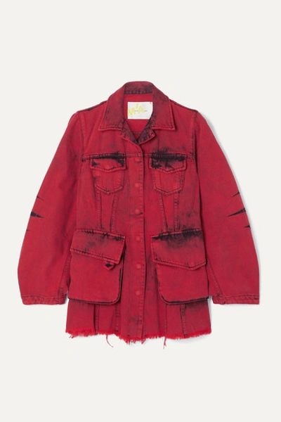 Marques' Almeida Frayed Acid-wash Denim Jacket In Red