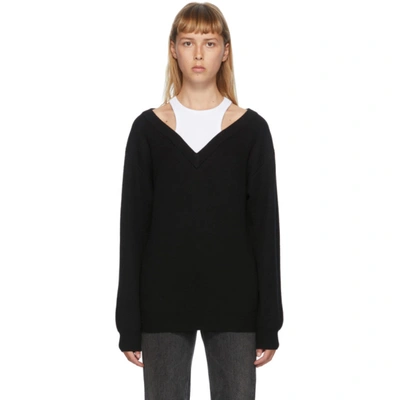 Alexander Wang T Alexanderwang.t Black And White Bi-layer Off-the-shoulder Sweater
