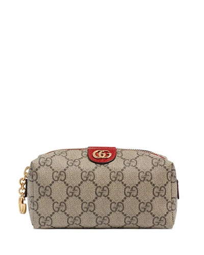 Gucci Ophidia Mini Gg Supreme Cosmetics Clutch Bag In Beige/red