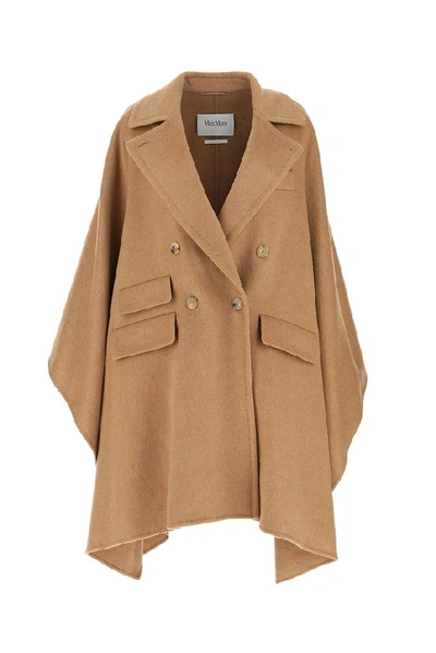 Max Mara Double Breasted Cape In Brown