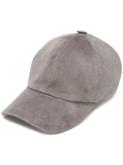 Brunello Cucinelli Leather-trimmed Suede Baseball Cap In Grey