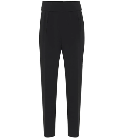 Max Mara Anagni Belted Pleated Crepe Tapered Pants In Black