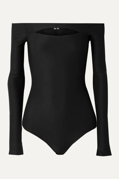 Alix Nyc Vesey Off-the-shoulder Cutout Stretch-jersey Thong Bodysuit In Black