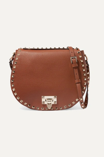 Valentino Garavani Rockstud Small Textured-leather Shoulder Bag In Brown