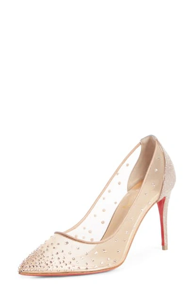 Christian Louboutin Follies Shimmery Cocktail Red Sole Pumps In Tan/silver