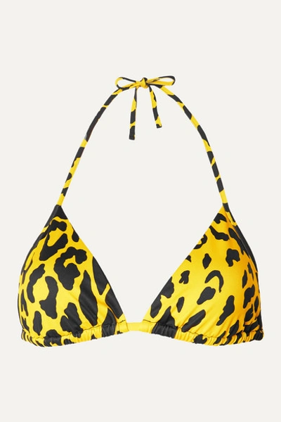 Versace Neon Leopard-print Triangle Bikini Top In Bright Yellow