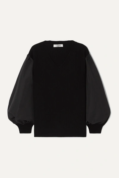 Valentino Paneled Cotton-blend Poplin And Wool And Cashmere-blend Sweater In Black
