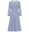 Valentino Guipure Lace-trimmed Wool And Silk-blend Crepe Midi Dress In Cloud