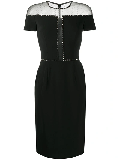 Jenny Packham Dora Studded Swiss-dot Mesh And Stretch-crepe Dress In Black