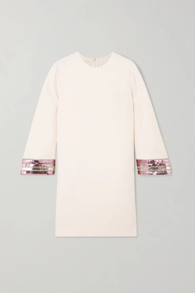 Valentino Sequin-embellished Wool And Silk-blend Crepe Mini Dress In Ivory