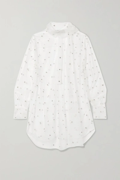Valentino Oversized Pussy-bow Crystal-embellished Tulle Shirt In White
