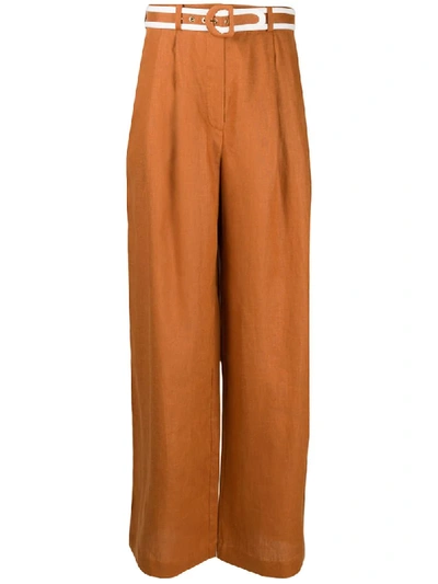 Zimmermann Super Eight Belted Wide-leg Trousers In Brown