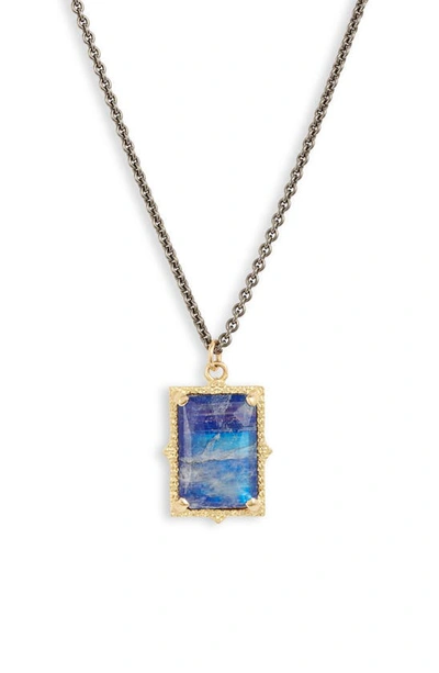 Armenta Old World Lapis/blue Moonstone Rectangular Pendant Necklace In Silver/ Lapis