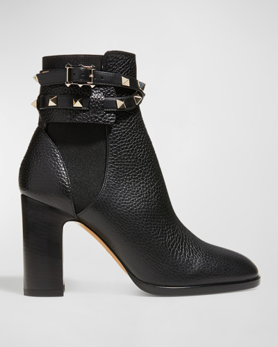 Valentino Garavani Rockstud Buckle-wrap Ankle Booties In Black