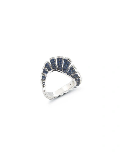 Miseno 18k White Gold Blue Sapphire/white Diamond Fan Ring