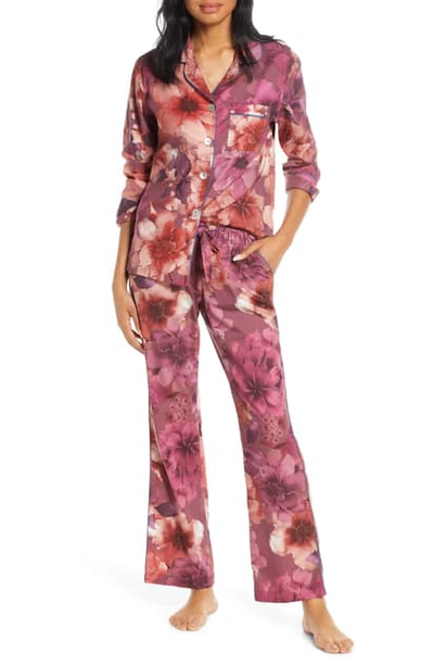 The Lazy Poet Emma Floral-print Classic Pajama Set In Red Dahlia