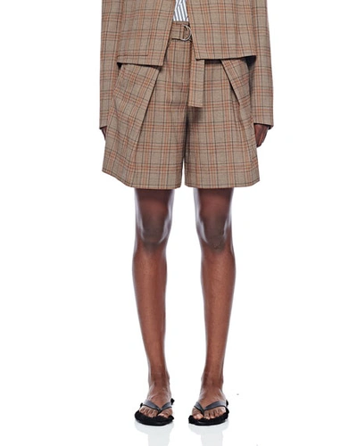 Tibi Check Pleated Relaxed Shorts In Multi Pattern