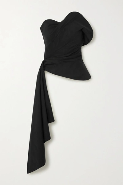 Oscar De La Renta Draped Wool-blend Twill Bustier Top In Black