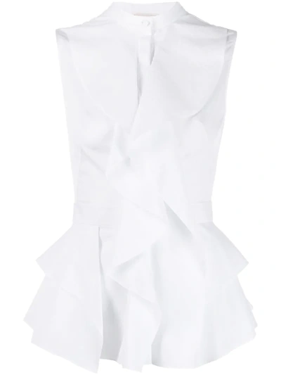 Alexander Mcqueen Ruffled Cotton-poplin Peplum Blouse In White