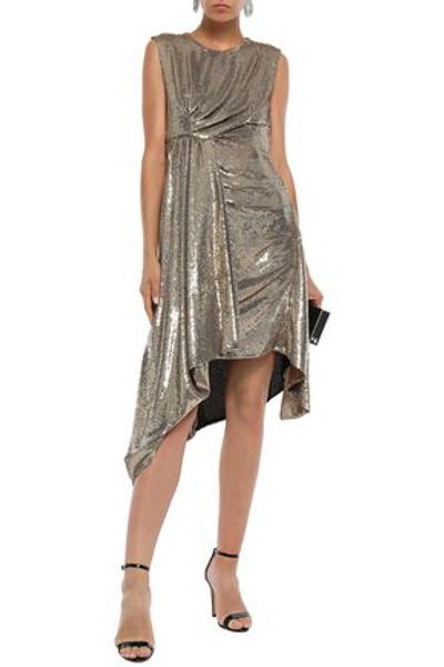 Ainea Open-back Draped Sequined Woven Dress In Gold