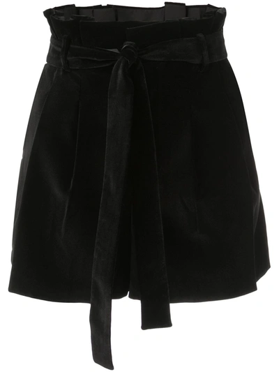 Alice And Olivia Alice + Olivia Laurine Velvet Paperbag-waist Shorts In Black